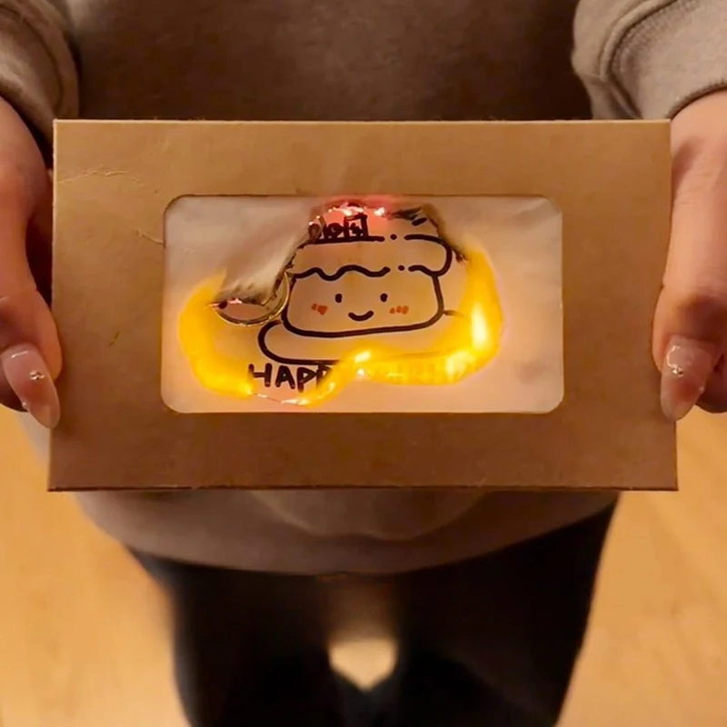 Flame Burning Greeting Card DIY Handmade Burning With Matches Happy Birthday Envelope Paper Material Wrapped Greeting Card Gift