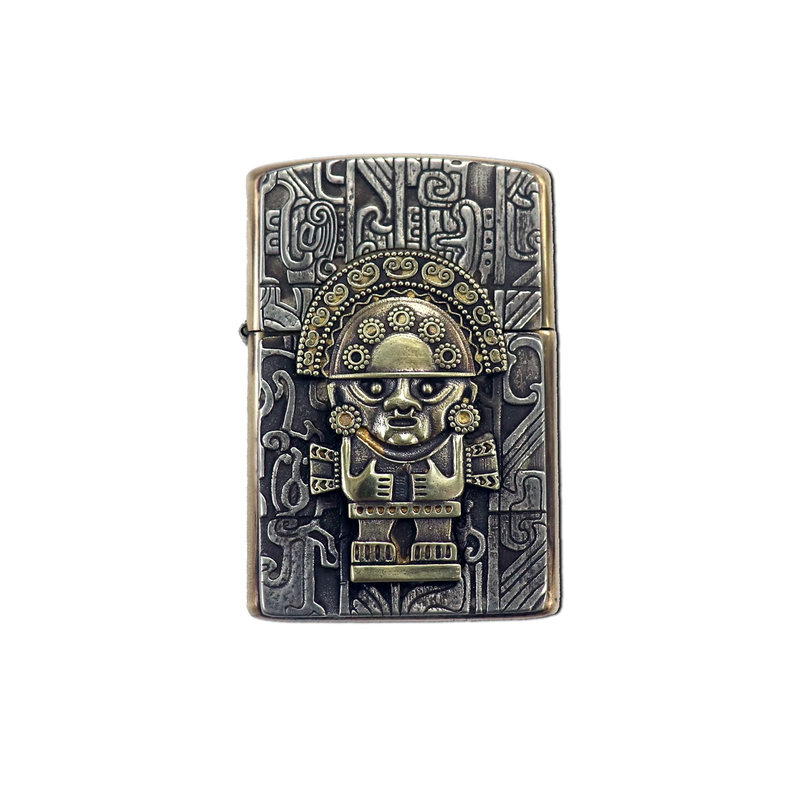 Brass Oil Lighter Storage Case Container Ancient Mayan Vintage Classical Personality 3D Carved Outdoors Tools Handmade Holder