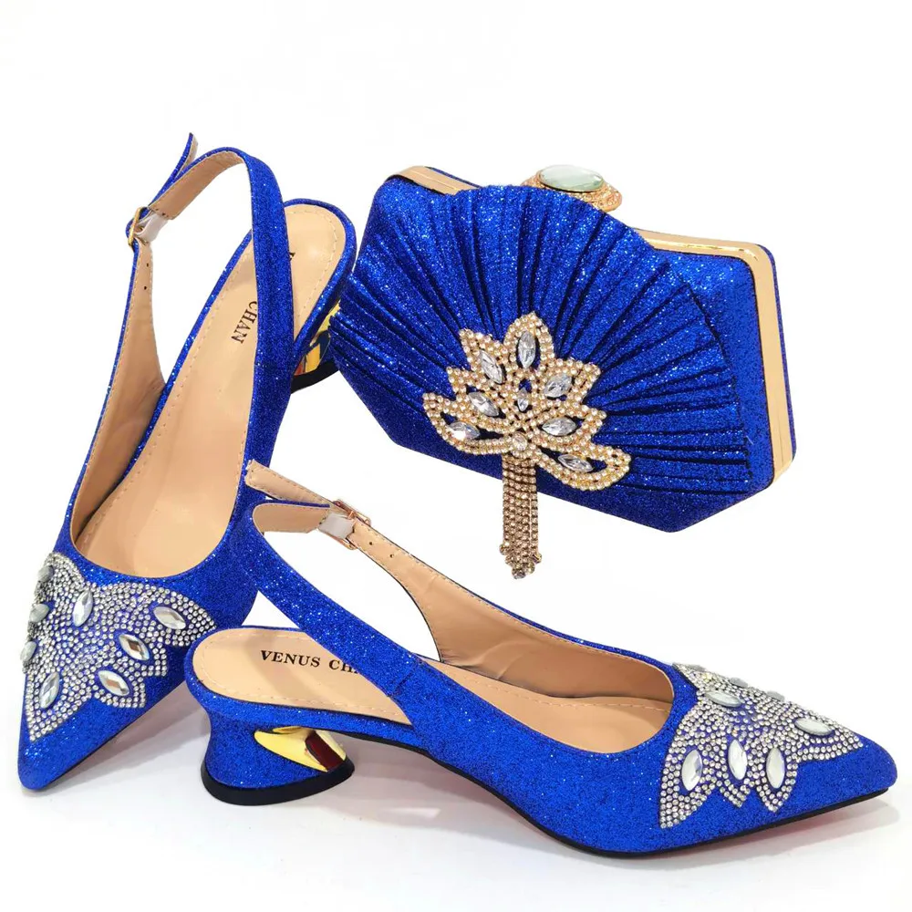 

Sandals Newest Fashion Comfortable Streamline Style Mature Elegant Ladies Shoes and Bag in Blue Color for Party Wedding