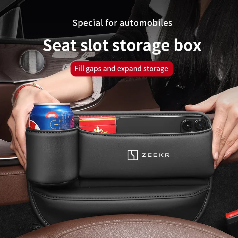 

For zeekr X 001 009 2022 2023 2024 leather car seat sewn gap crevice slot storage box with cup holder Auto Accessories