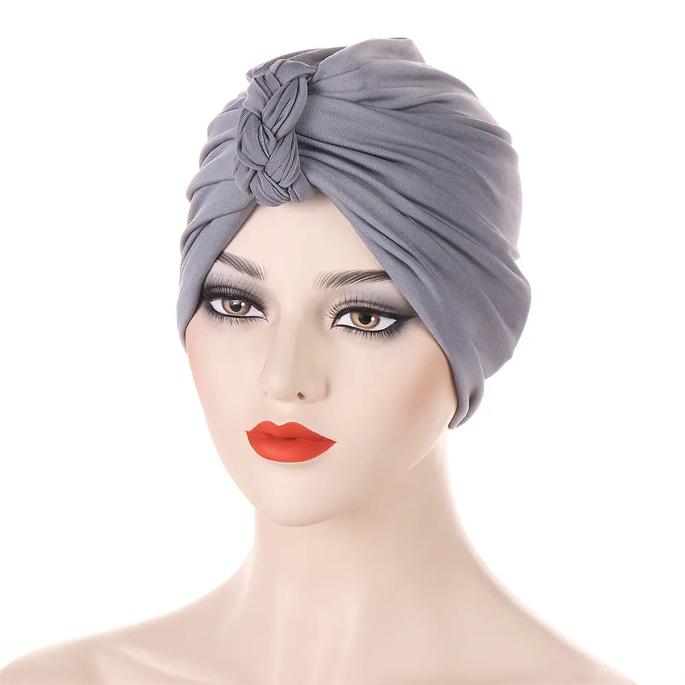 Nuove trecce indiane Turbante nodo Twist Stretch chemio Cap donne musulmano Hijab berretti cappello cofano perdita di capelli foulard Turbante Mujer