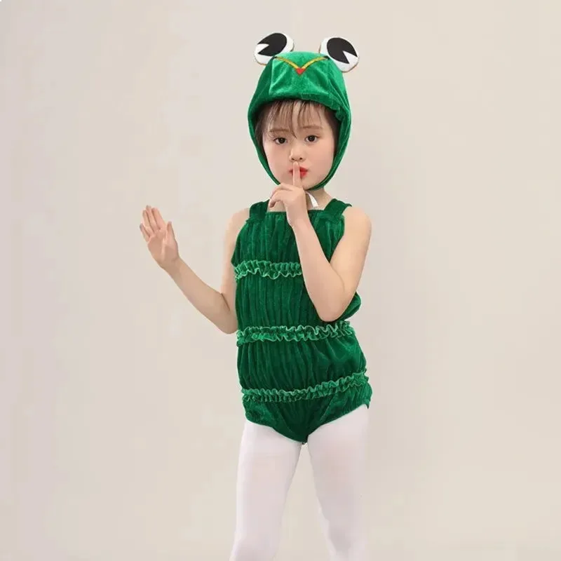 

Детский зеленый костюм лягушки без рукавов для детского сада, очаровательный сценический костюм пуголока для девочек;3.k'6;d.a;