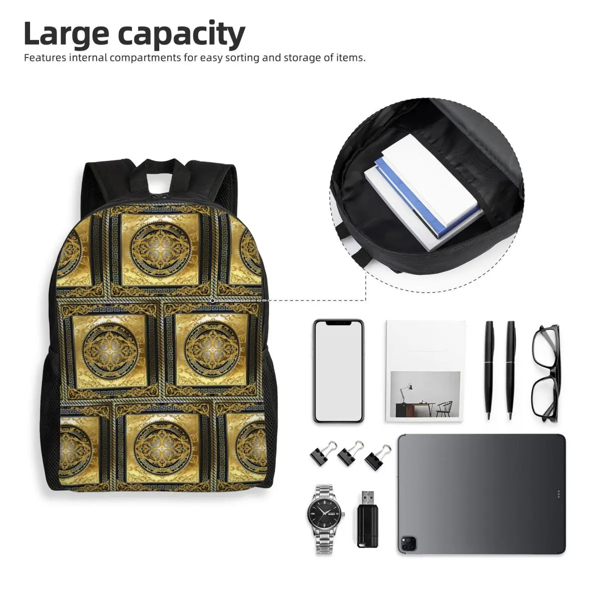 Queen Of Absolutely Everything Gold Baroque Backpack Student Boys Girls BookBag School Bag Computer Shoulder Bags