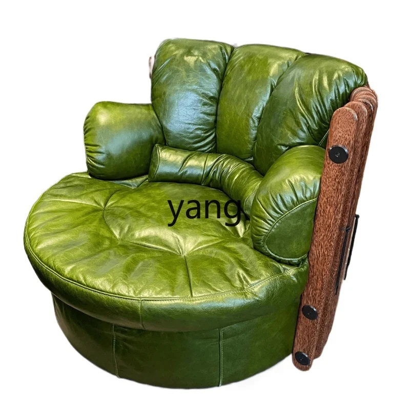 LM Green oil wax leather high-end balcony swivel chair, single casual sofa chair