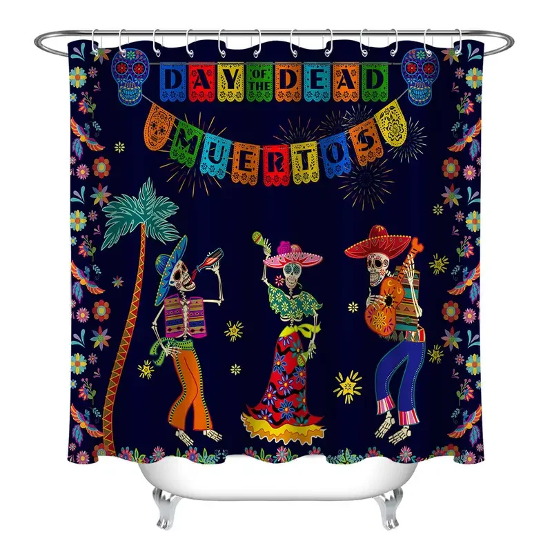 Day Of The Dead Muertos Party Skull Shower Curtain Waterproof Fabric Polyester Bathroom Decor With Hooks