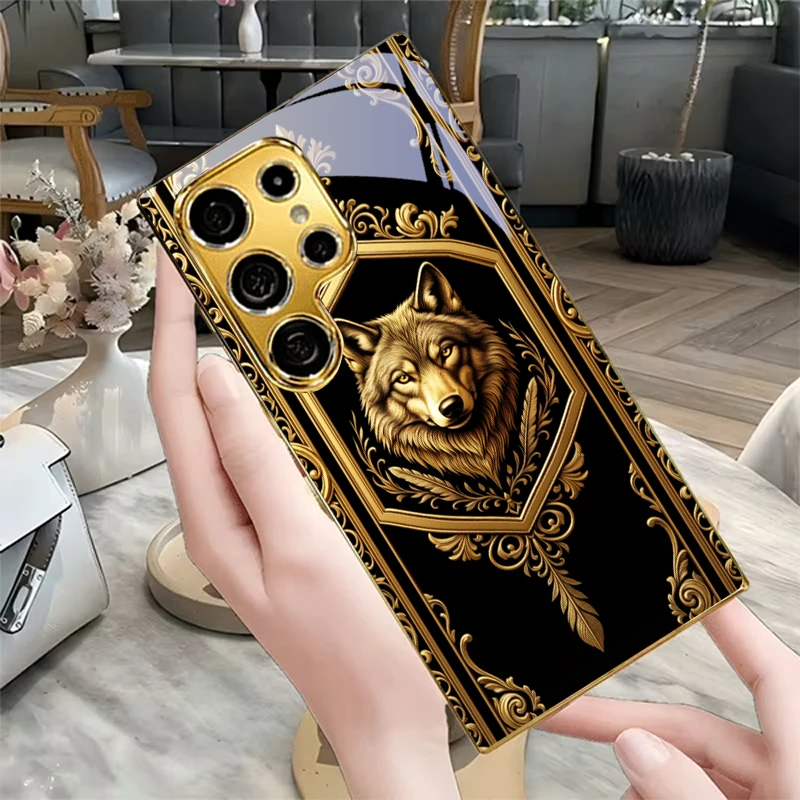 BlackGold Wolf Crest Electroplated Golden Phone Case For Samsung A31 A51 A71 A12 A22 A32 A42 A52 A72 A13 A23 A33 A53 Back Cover