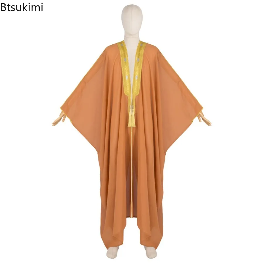 Eid Muslim Men Jubba Thobe Chiffon Cardigan Abaya Islamic Ramadan Kimono Long Robe Saudi Arabic Kaftan Musulman Caftan Men Dress