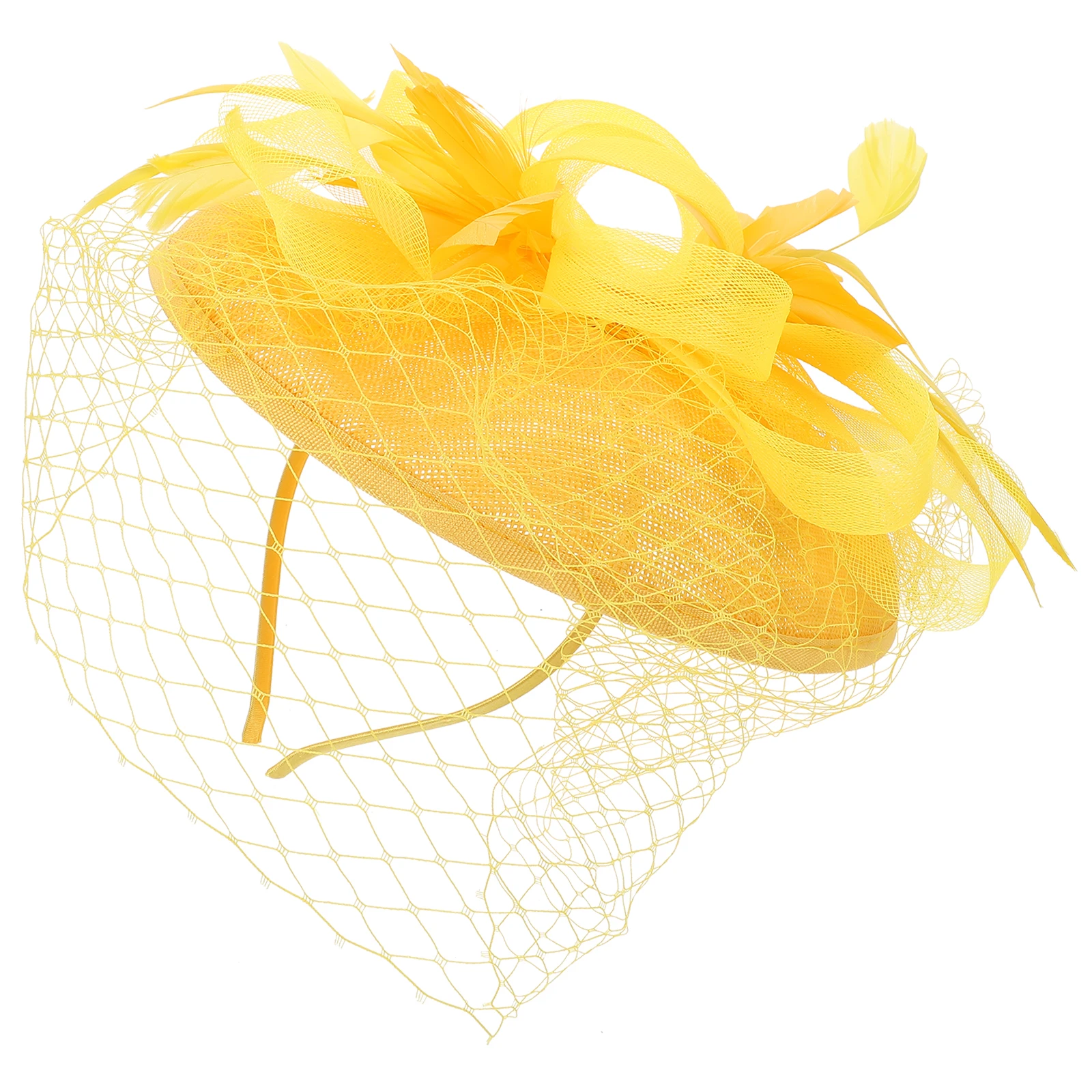 

Trendy Yellow Fascinator Hat Women Bridal Headpiece Wedding Bride Headdress Tea Party Hair Accessory