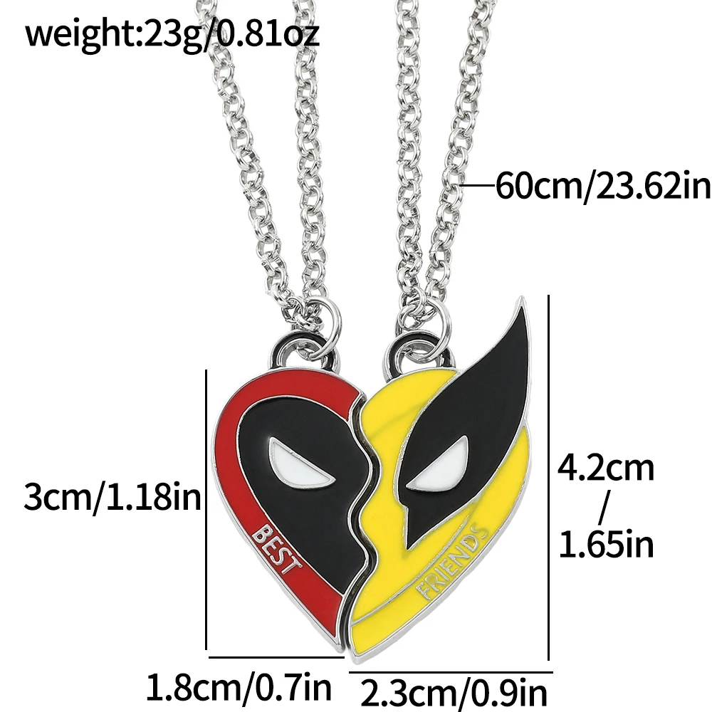 2 uds. Collar de la película Marvel Deadpool & Wolverine, conjunto de mejores amigos, collar con colgante a juego de corazón dividido para Fans,