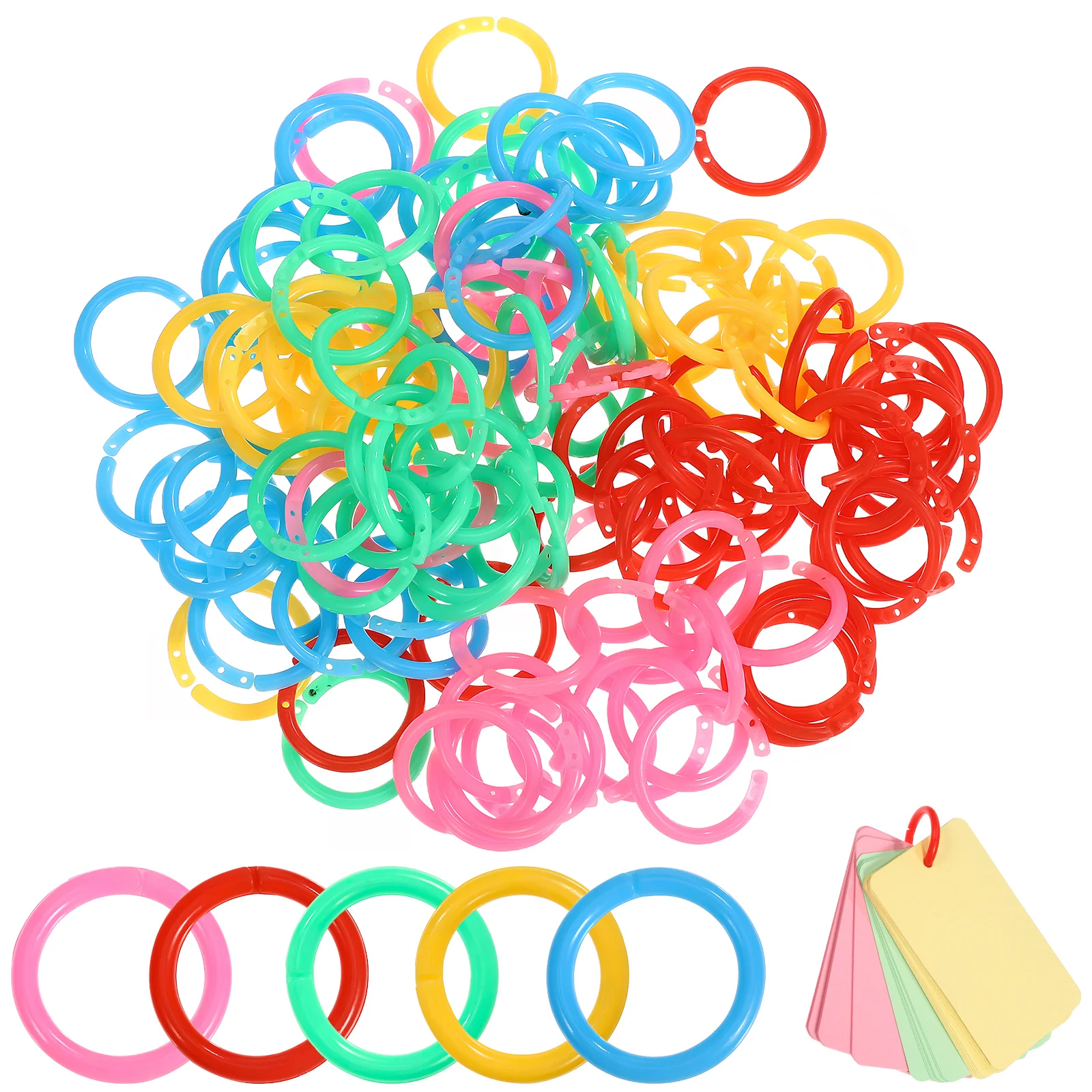 

120pcs Plastic 24Red 24Yellow 24Blue 24Green 24Pink 20mm Diameter Binder Rings Office Supplies Craft Rings Loose Leaf Ring