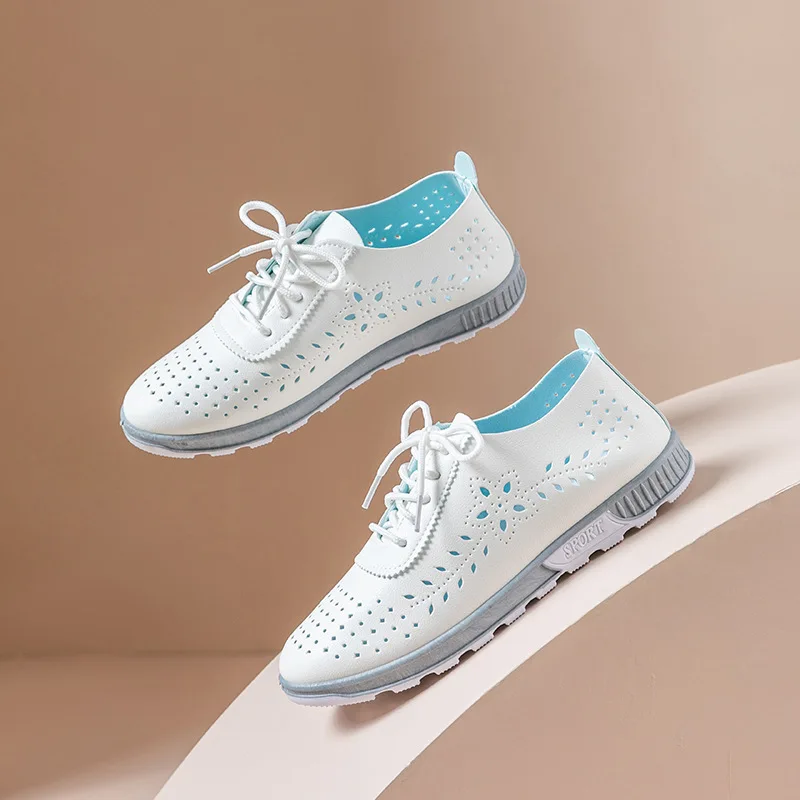 Hollow Women's Casual Shoes Breathable Womens Flat Shoe Lace Up Lightweight Vulcanized Shoes Hot Sale Shoes for Women Soft Sole