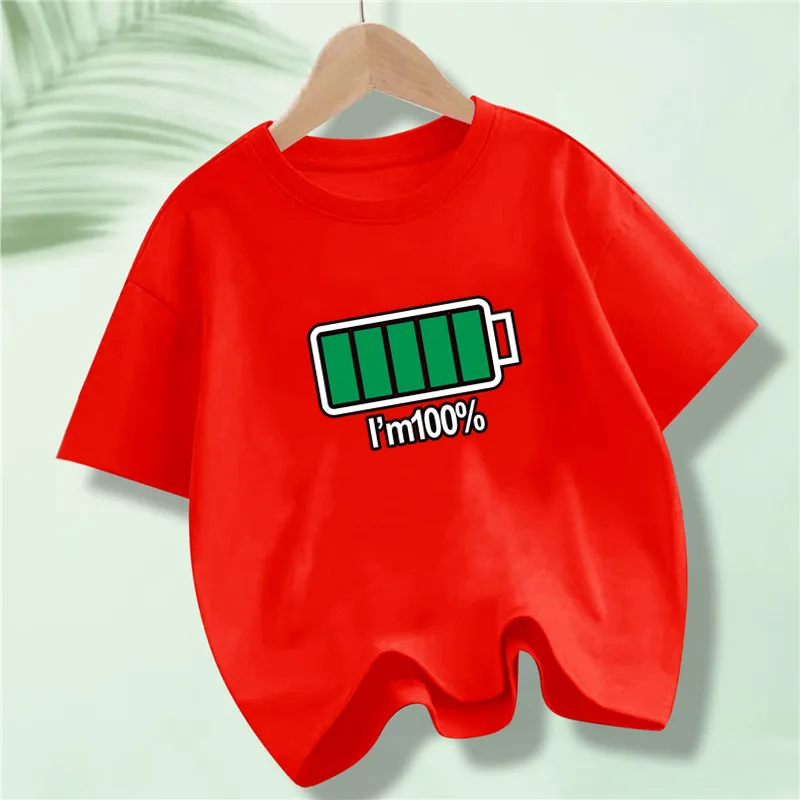 Battery Energy Low Help Me Printed T-Shirt For Boys Harajuku Funny T Shirt Kids Cotton Summer Tops Tee