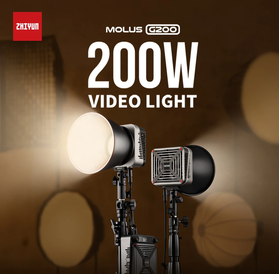 ZHIYUN MOLUS G200 200W COB LED Light 2700K-6500K Photography Lighting For Photos Studio Video Outdoor Shooting