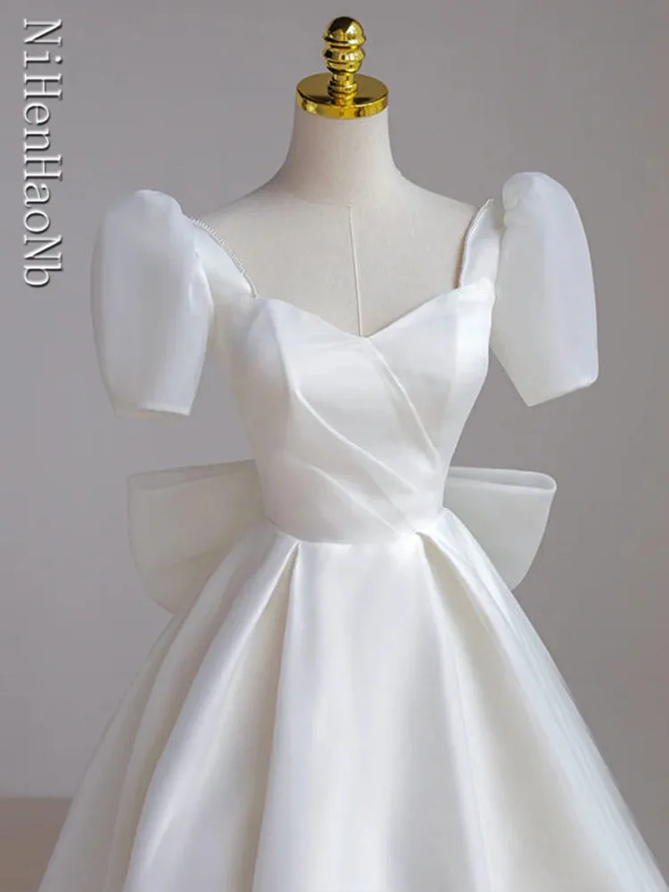 Robe de mariée Maxi blanche de luxe français pour la mariée, manches bouffantes minces, longue robe de soirée de Rh, élégante et sexy, 2023