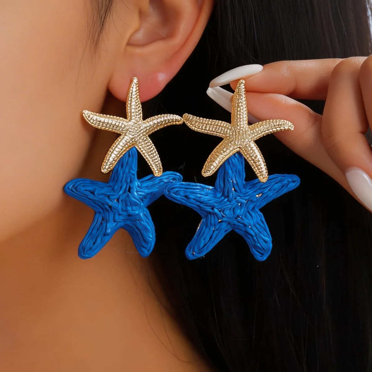 Lafite grass star stud earrings seaside vacation style earrings light luxury high sense exaggerated earrings women