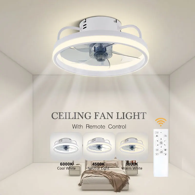 Dimmable Ceiling Fans with Tricolor LED Lights 33cm 50cm Low Floor Ceiling Fan with Remote Control 6 Speeds Timming AC85-265V