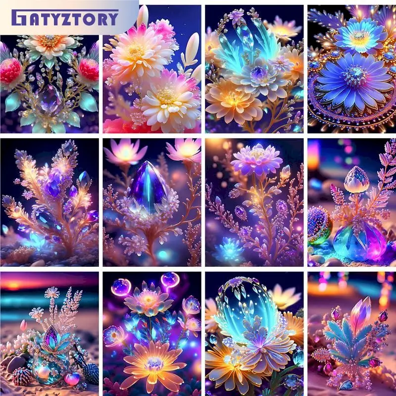 

GATYZTORY Crystal Diamond Painting Frame Colorful Flowers Diamond Embroidery Cross Stitch Diy Crafts For Adults Artwork Gifts