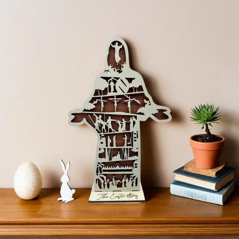 Wood Jesus Statue Easter Jesus Decorations Hollow Carved Jesus Birth Figurine With Open Arm For Christian Spiritual Friends