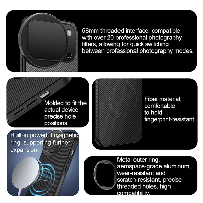 4 in 1 Lens 58mm Mobile Phone Filter Kit CPL ND UV Star with Magnetic Phone Case for iPhone 17 Pro/Pro Max Photography