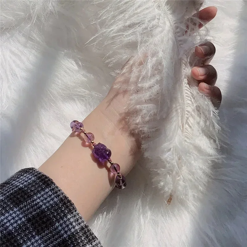 Amethyst Beads Adjustable Women Bracelet Female 14K Gold Filled Handmade Weaving Pixiu Ornament Romantic Party Versatile Jewelry