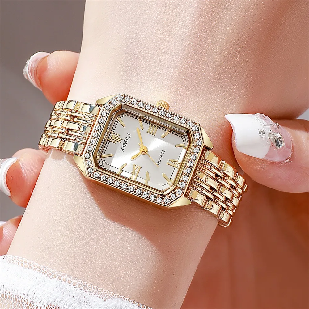 Licht-luxe merk zakelijke vrouwen kijken diamant ontwerp legering gouden horloges casual vrouwelijke student mode quartz horloge klok