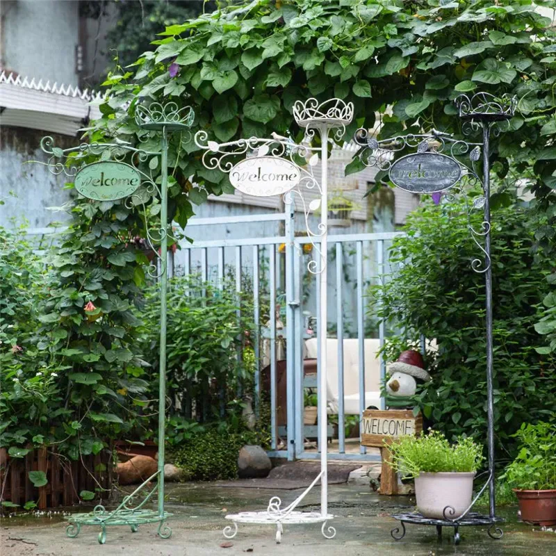 Iron art, welcome to double basket three-dimensional flower stand, outdoor base, double-layer basin, floor-to-ceiling courtyard