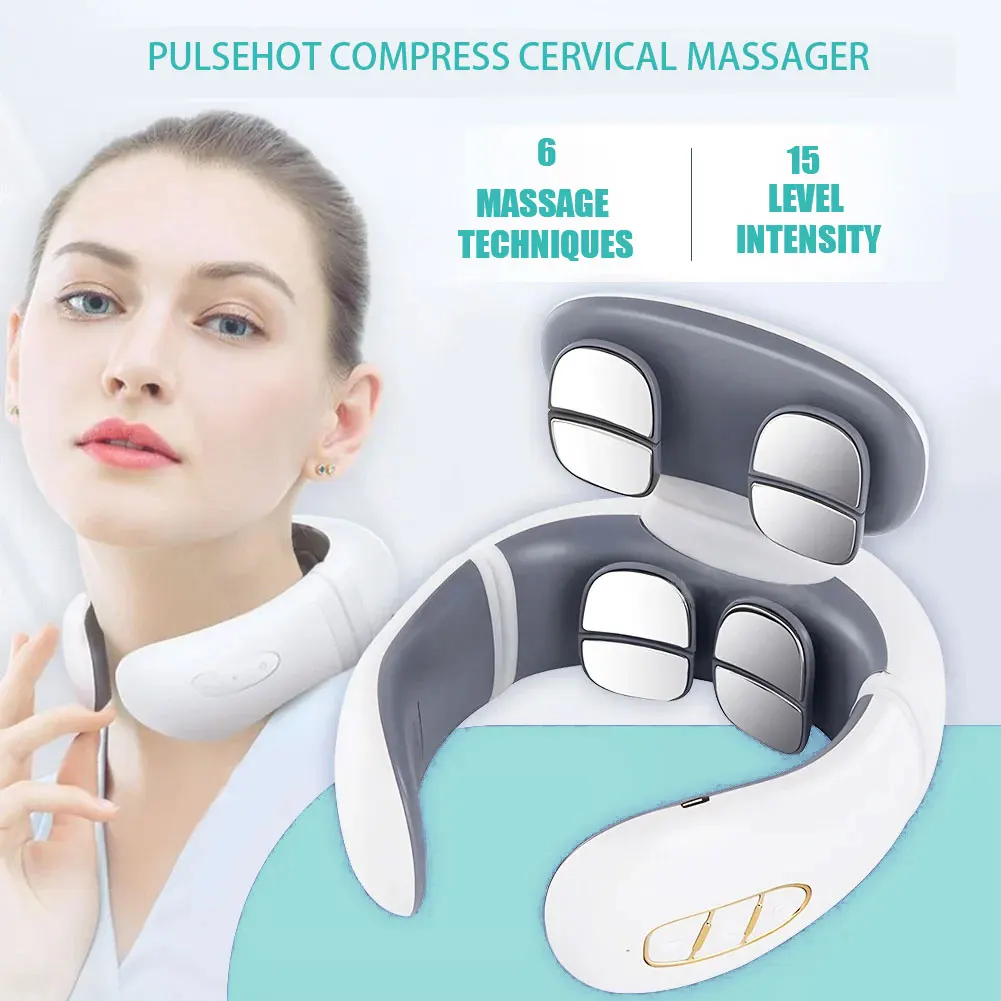 Smart Pules Neck Massage Intelligent Electric Rechargeable Heating Hot Pressing Magnetic Tens  Pulse Neck Massage Instrument