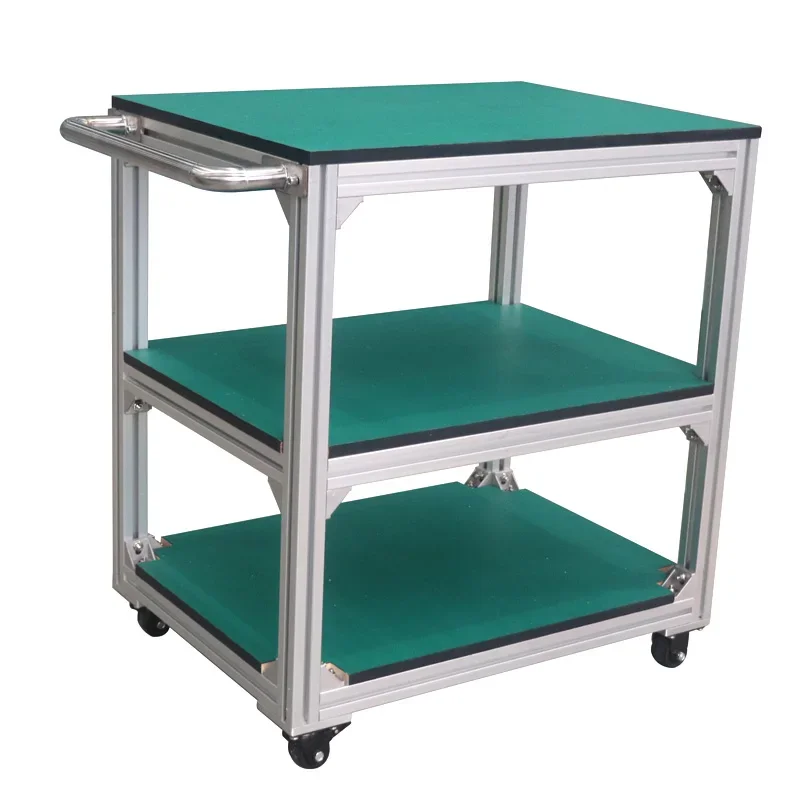 

Aluminium Industrial Trolley Tote Cart 3 layers Industrial aluminum profile Hand Push Trolley with casters for warehouse