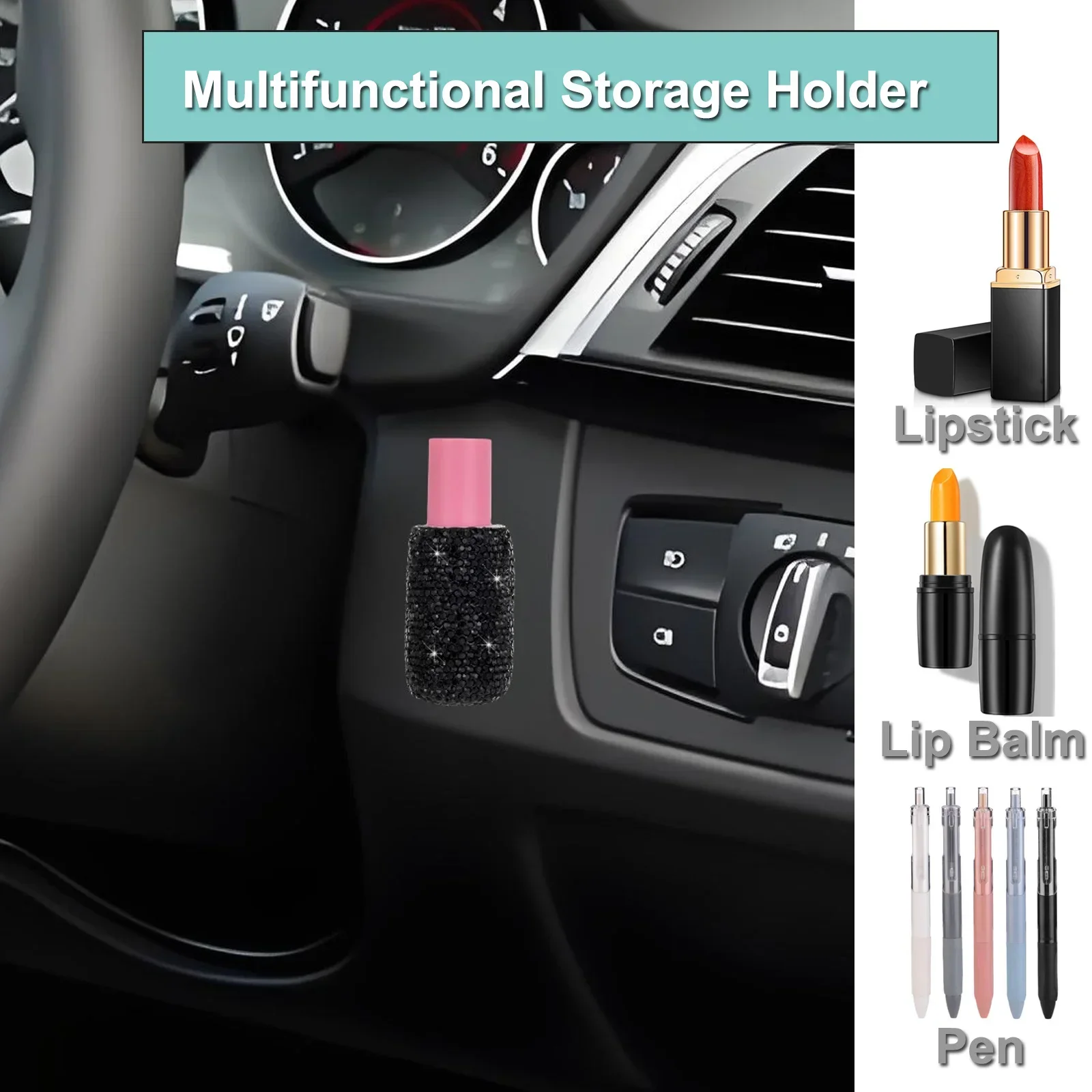Car Chapstick Holder, Sparkling Rhinestone Lip Balm Mount Vehicle Lipsticks Organizer, Bling Insulating Lip Balm Holder