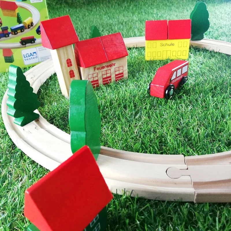 TOPMAYA Rail magnetische houten trein+scène+set geassembleerde speelgoedauto voor kinderen, compatibel met track PD75