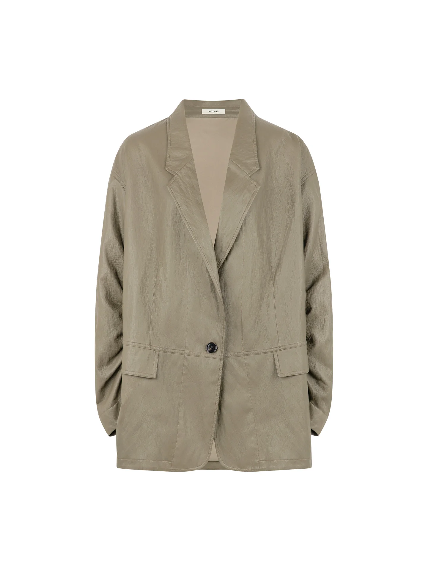 Bounce Protein Leather Jaet Metal Wire Folded Outerwear Light Experience Street Sle Loose Fit Long Sve PU Leather Coat