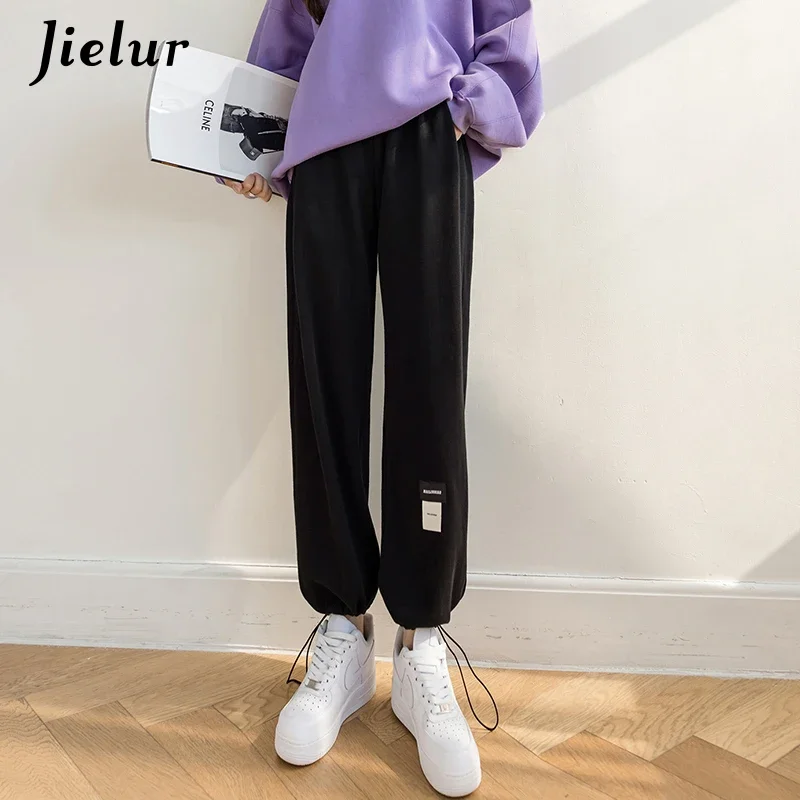 

Jielur Loose Straight Wide-leg Casual Pants White Pocket Trousers Female Black Women Sweatpants Autumn High-waisted Pants S-XXL