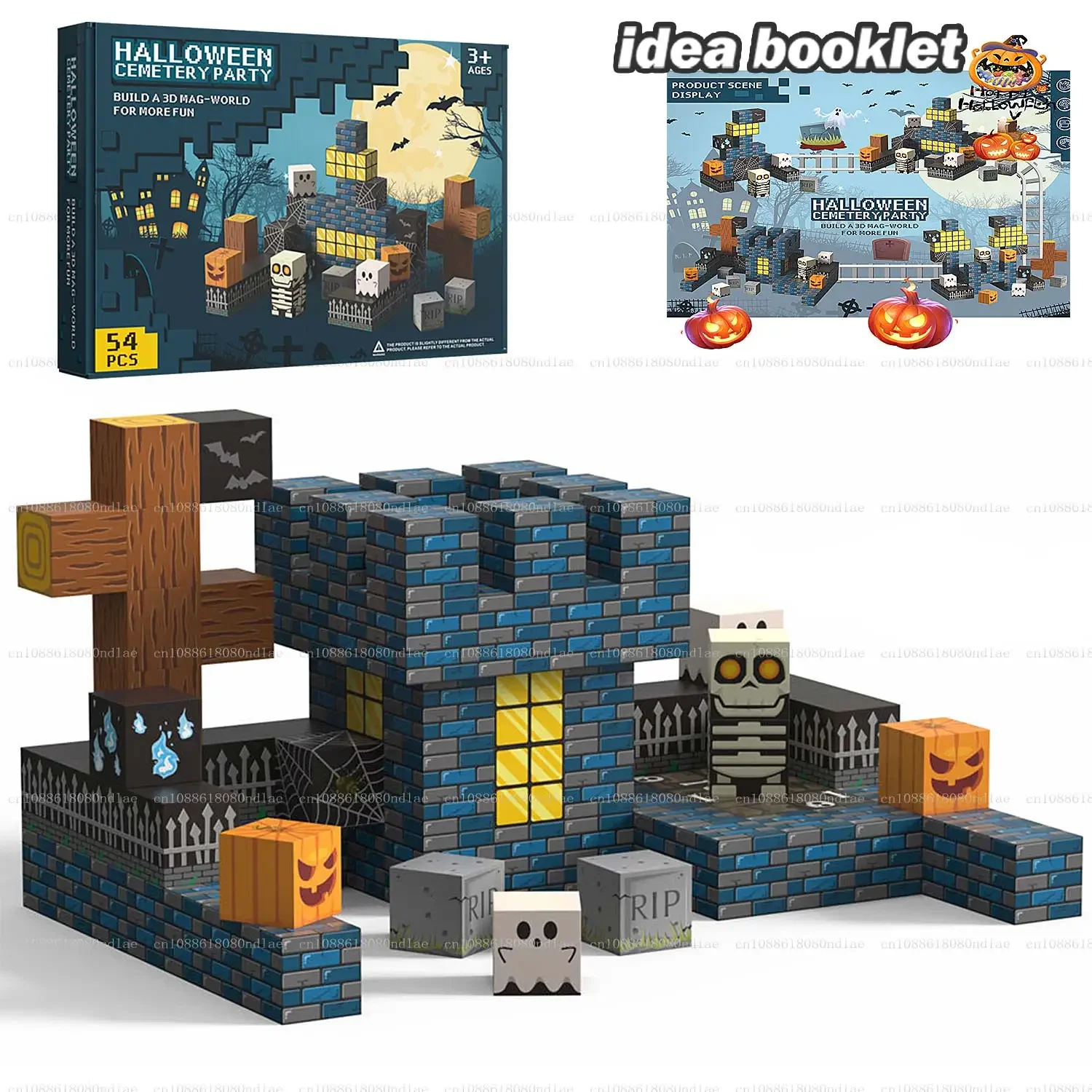 Blocchi magnetici Cubo magnetico Set mondiale per bambini di età 3+ Modello fai da te Stelo per bambini Giocattolo sensoriale Montessori Miglior regalo di Halloween