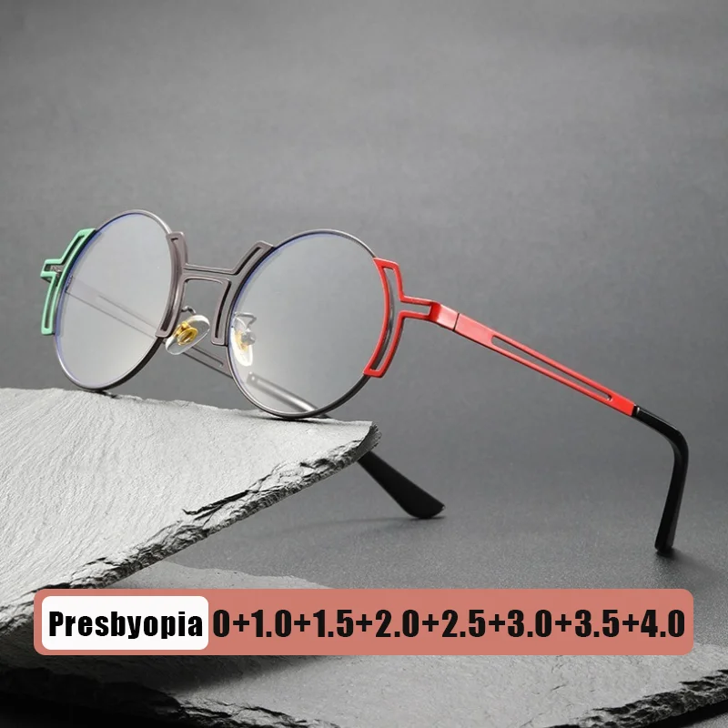 

New Hollow Metal Round Frame Presbyopia Glasses Stylish Small-Frame Blue Light Blocking HD Reading Glasses for Men and Women