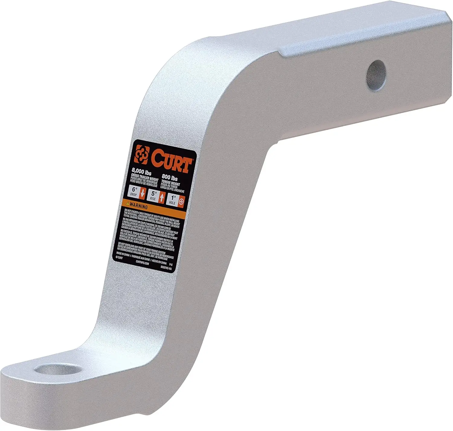 

45362 Aluminum Trailer Hitch Ball Mount, Fits 2-Inch Receiver, 8,000 lbs, 1-Inch Hole, 6-in Drop, 5-in Rise