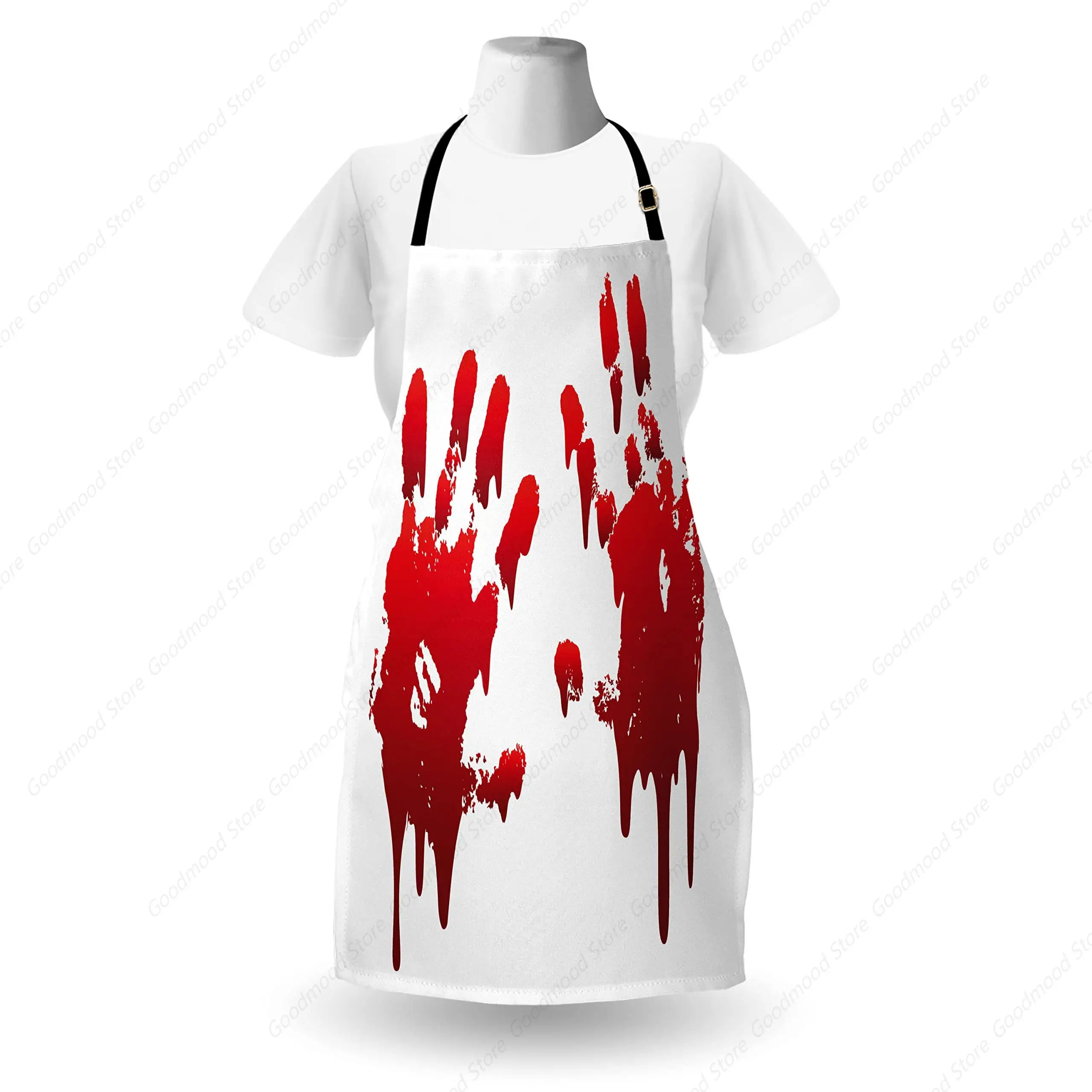 Halloween Apron, Horror Drip Bloody Hands Scary Concept in Digital Style Illustration, Unisex Kitchen Bib with Adjustable