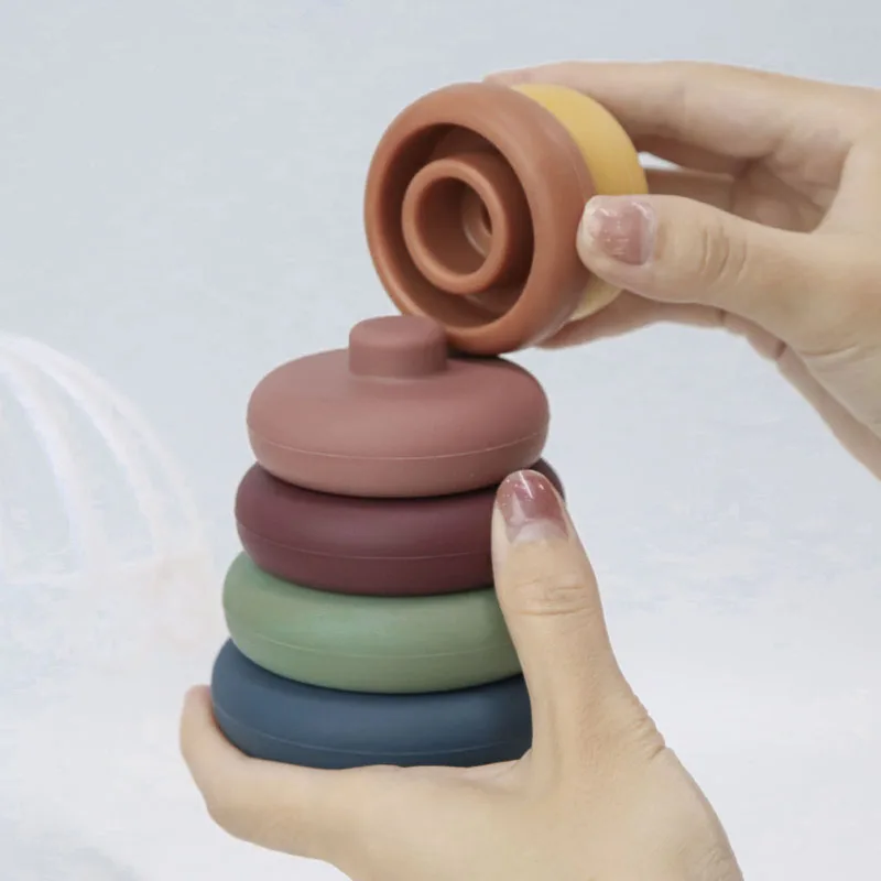 7 pz/set blocchi di costruzione giocattolo per bambini blocchi impilabili in Silicone forma rotonda giocattolo da costruzione in Silicone