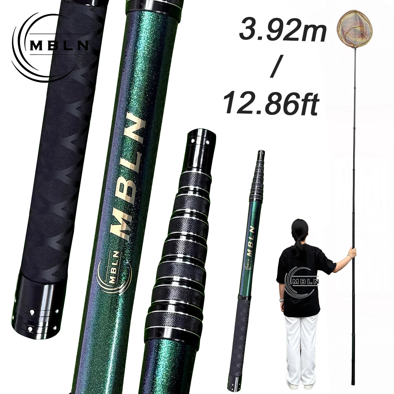 

Fishing Landing Net 3.6m Carbon Fiber Telescopic Pole with 40cm 50cm Net for Carp Fishing Net