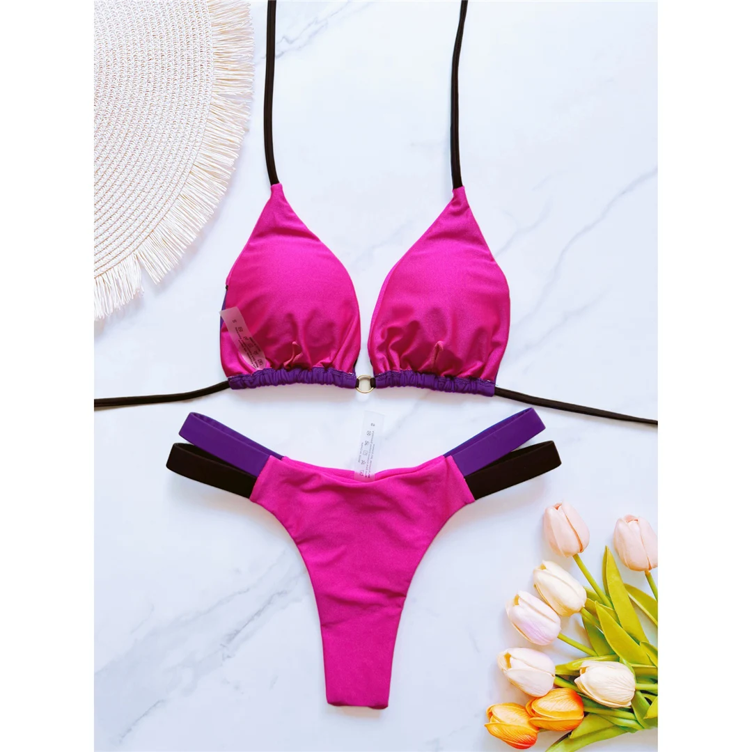 Splicing Neckholder High-Cut Brazilian Bikini Damen Bademode Zweiteiliger Bikini-Set Badeanzug Badebekleidung Schwimmanzug V6067 – Detail 34