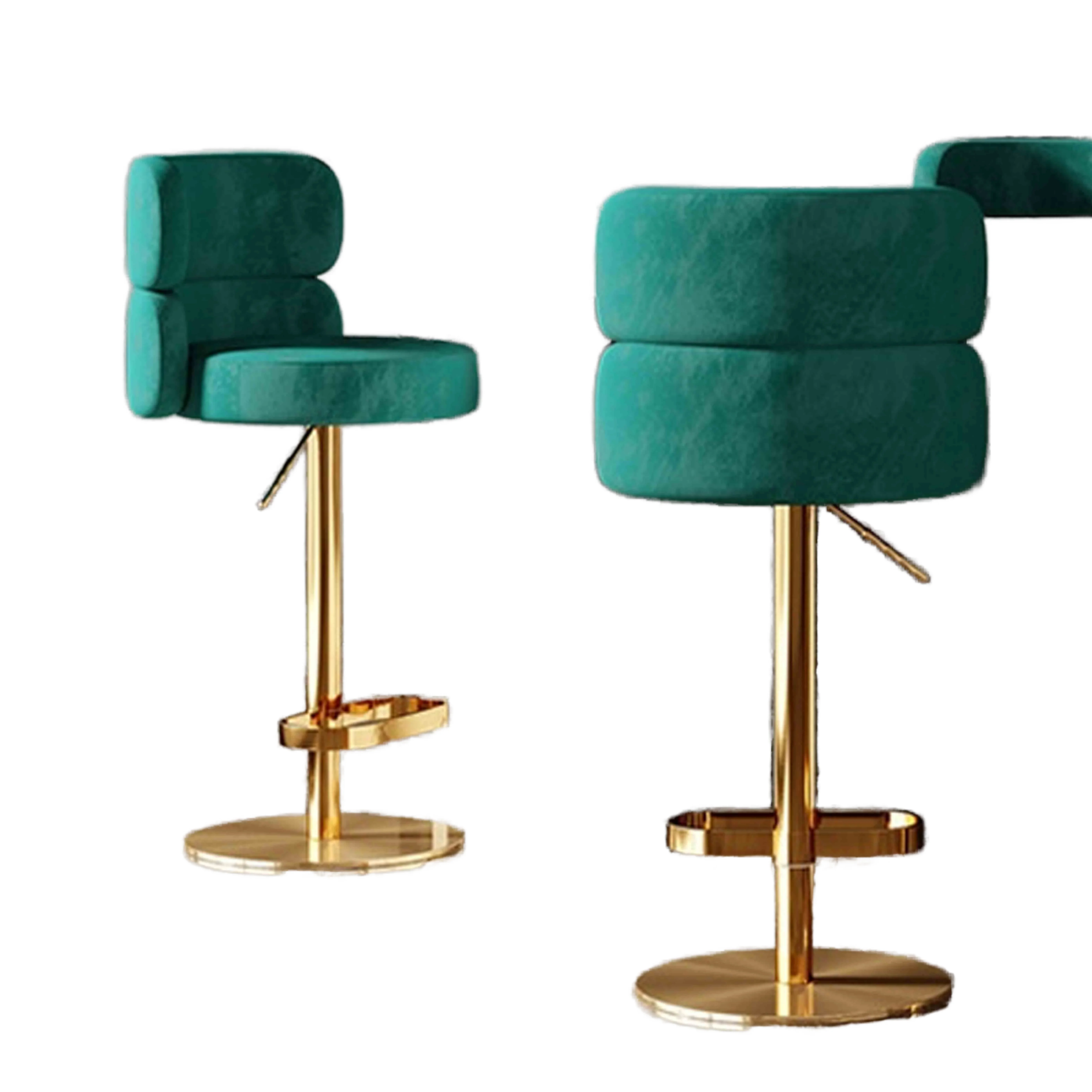 

Modern Stainless Steel Base Bar Chair Velvet Upholstered Revolving Height Adjustable Dining Stool High Chair For Home Restaurant