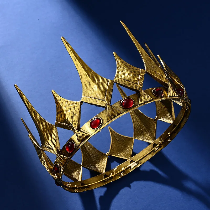 1 قطعة سبائك الذهب المستديرة القرون الوسطى تاج كريستال الملكي الملك تيارا للرجال القوطية الساحرة الإكليل مسابقة زي خوذة لجميع القديسين #1