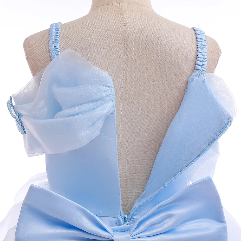 Kinderpartykleider für Mädchen, elegantes Cinderella-Prinzessinnenkleid, Schmetterlingsblaues Abendkleid für Mädchen, Sommer-Abschlussballkleid – Detail 9