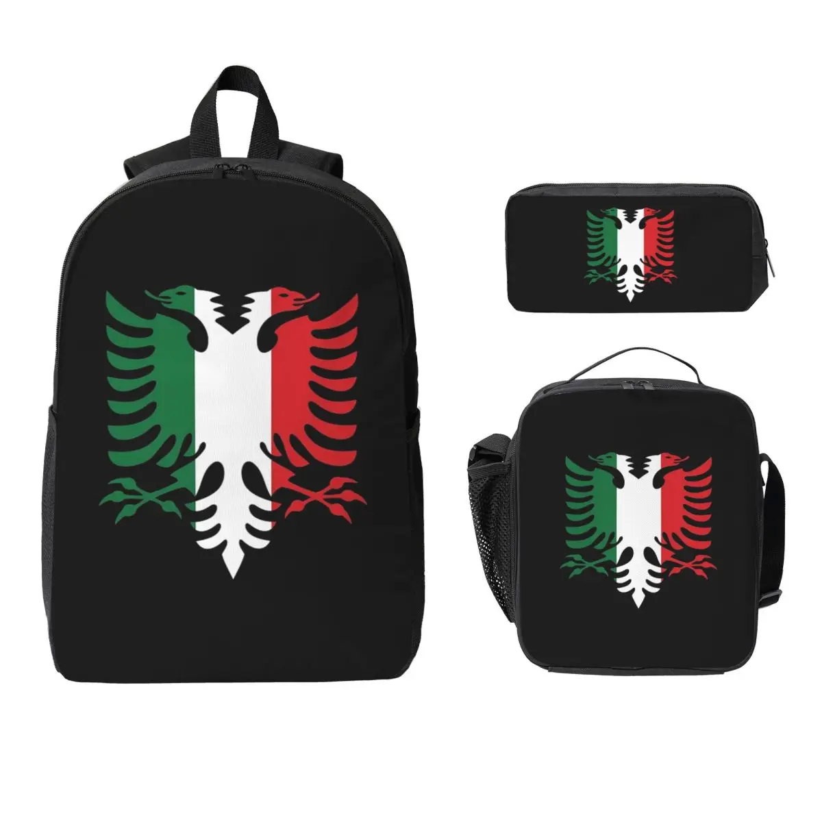 

Albania Flag Backpack Student BookBag School Bag Computer Shoulder Bags 3ps Insulated Lunch Bag Pencil Case