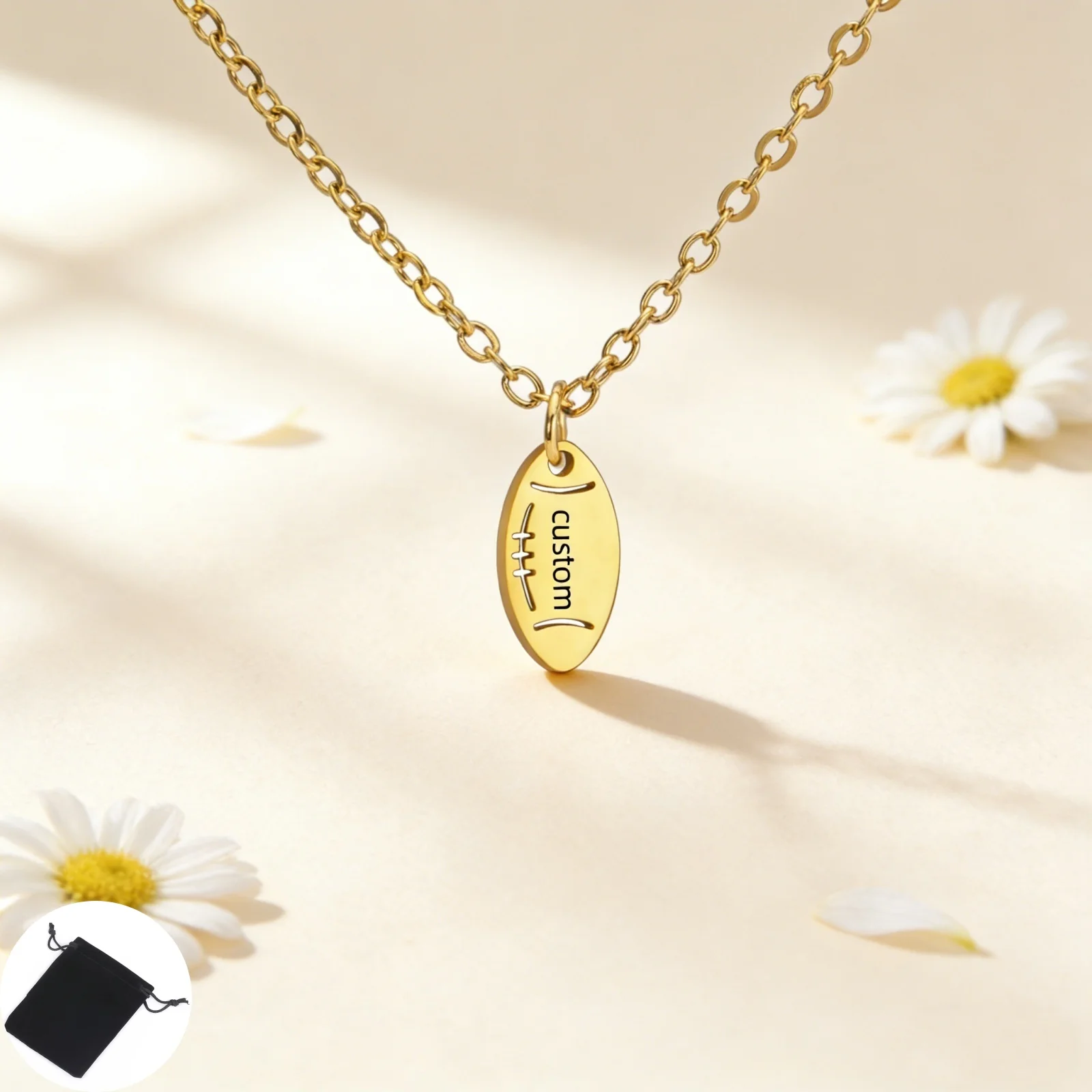 Personalisierte Namenstext Rugby Sport Halskette Edelstahl Schnitzerei Namenskette Mode Herren- und Damenschmuck