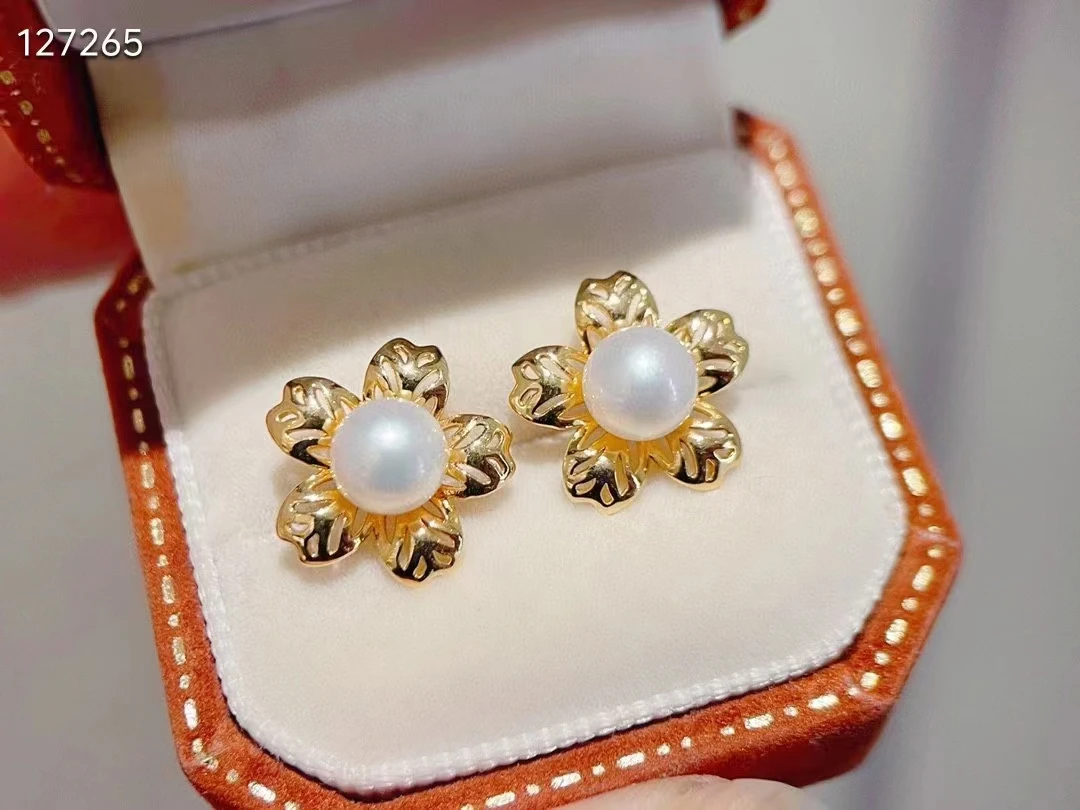 XCL 18K SUNFLOWER PEARL EARRING FINE JEWELRY FOR LADY DAILY WEAR