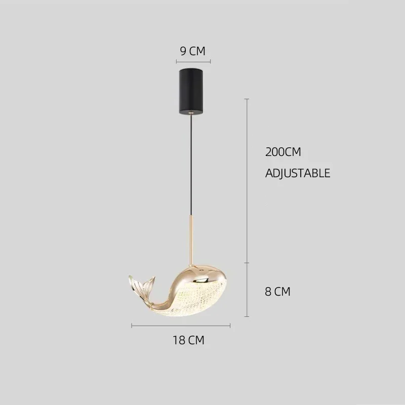 Whale Shaped LED Chandelier Pendant Light for Children's Room Bedside Dining Hanging  Villa High-Rise Stairs