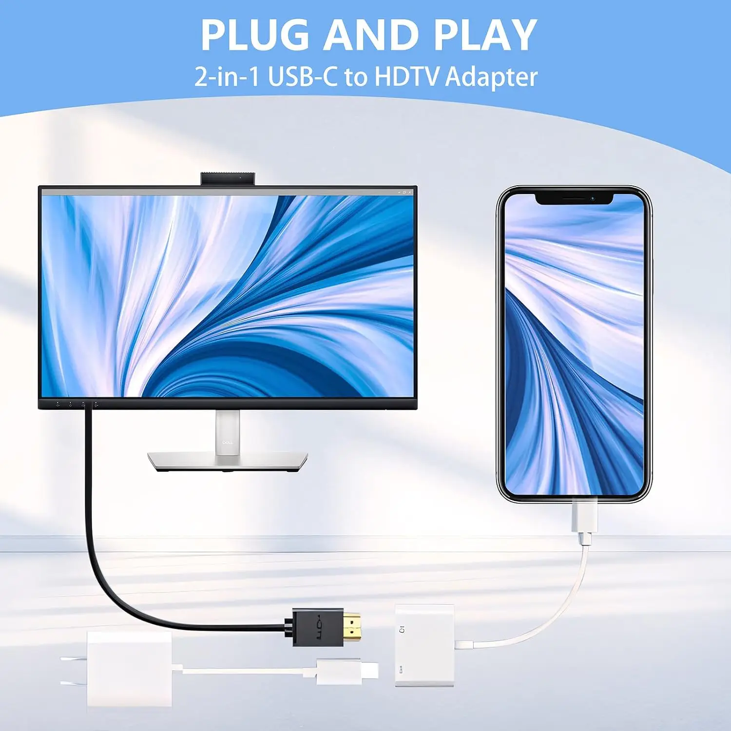 4K@60Hz USB C to HDMI Adapter with Charging Port for iPhone TV Type C to DisplayPort Cable Compatible with iPhone 12 11 MacBook - view 3
