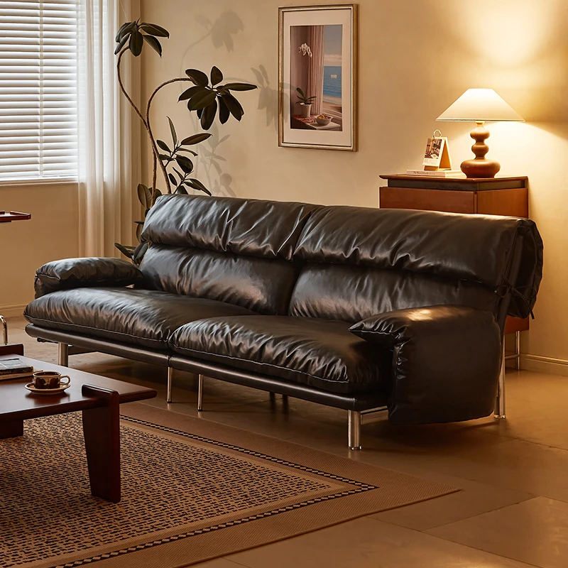 #Italian Light Luxury Sofa Villa Large Flat Living Room First Layer Cowhide Down Corner Combination Leather Sofas