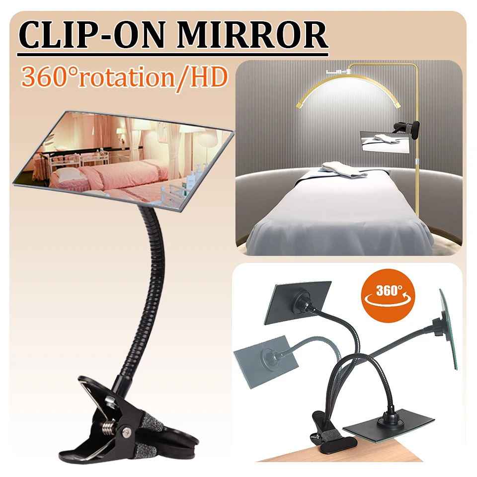 Clip On Desk Office Makeup Mirror 360°rotation/HD Cosmetic Mirror Safety Flexible Clip-on Mirror for Grafting Eyelash Extensions