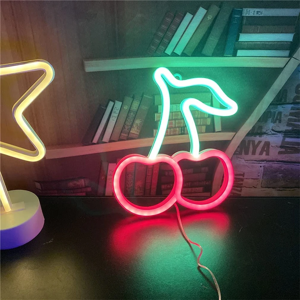 Anh Đào Neon Ký Đèn USB Hoặc Dùng Pin Cung Cấp, Phù Hợp Với Phòng Trẻ Em, Phòng Ngủ thanh, Nhà Hàng Phòng Game, Chris